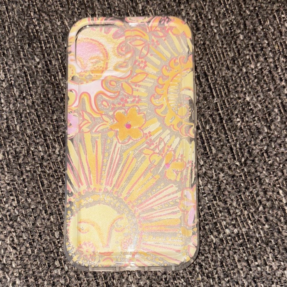 Sun and Floral Pattern Phone Case - Pink and Yellow